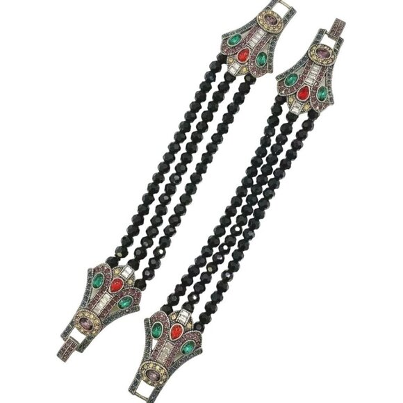 Heidi Daus NWOT Age Of Elegance Black Faceted Bead Crystal Necklace Bracelet Set - Picture 3 of 12